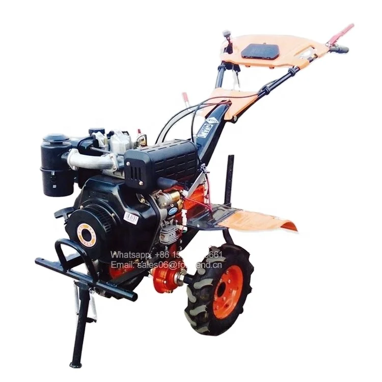 Small farm equipment motor cultivator with plough