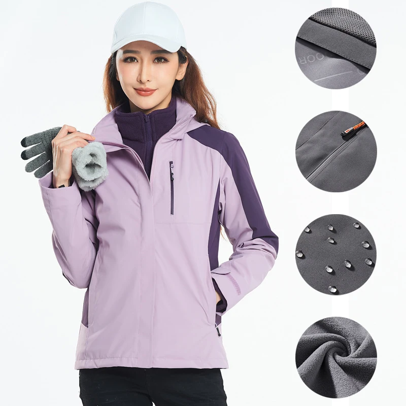 Womans Outdoor Windbreaker High Fleece Inner Snow Trekking Jackets Insulated Hiking Outfit Warm Clothes To Wear For  Winter