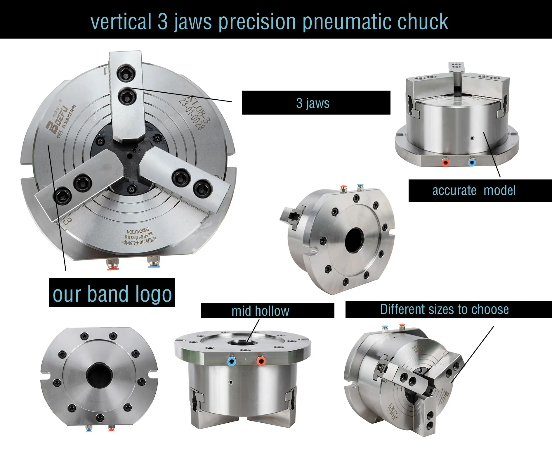 BDEFU vertical 3 jaws precision pneumatic chuck for cnc lathe 1