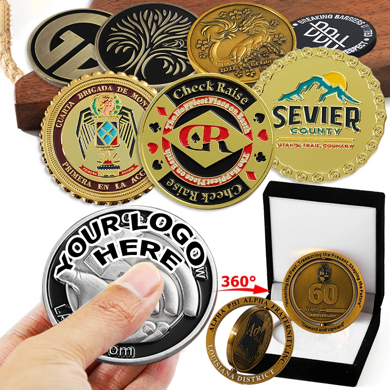 Factory Customize Challenge Coin 3D 360 Degrees Spinning Coin Gold Metal Medallion Malaysia Logo Souvenir Coin with Wooden Box