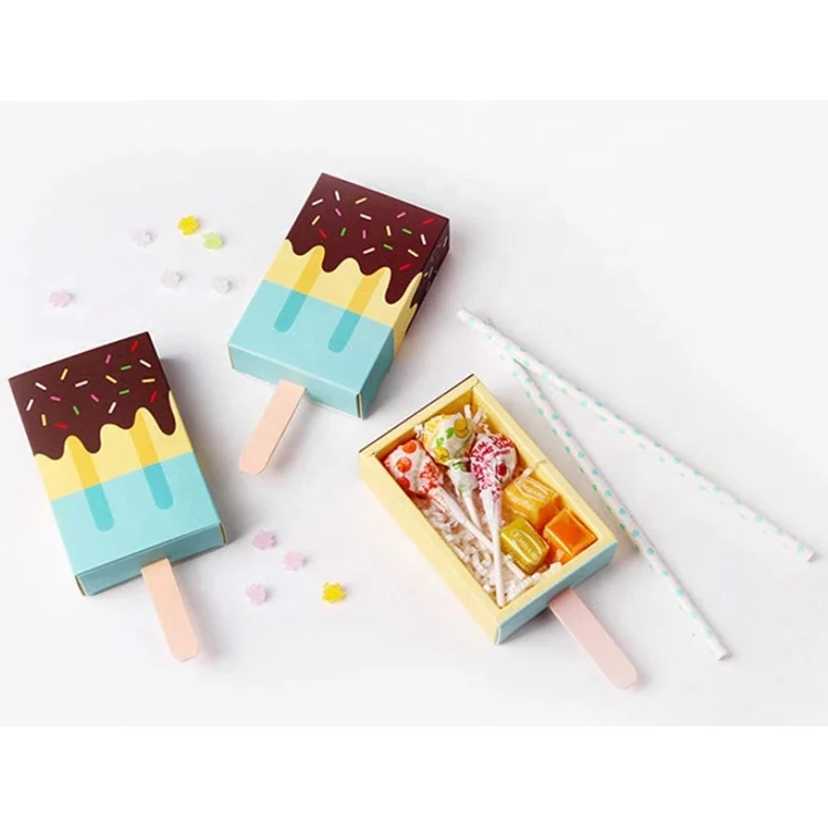 Custom Cartoon Gift Boxes Cute Candy Box Popsicle Design Party Favor Mini Goody Bag Paper Goody Boxes For Kids
