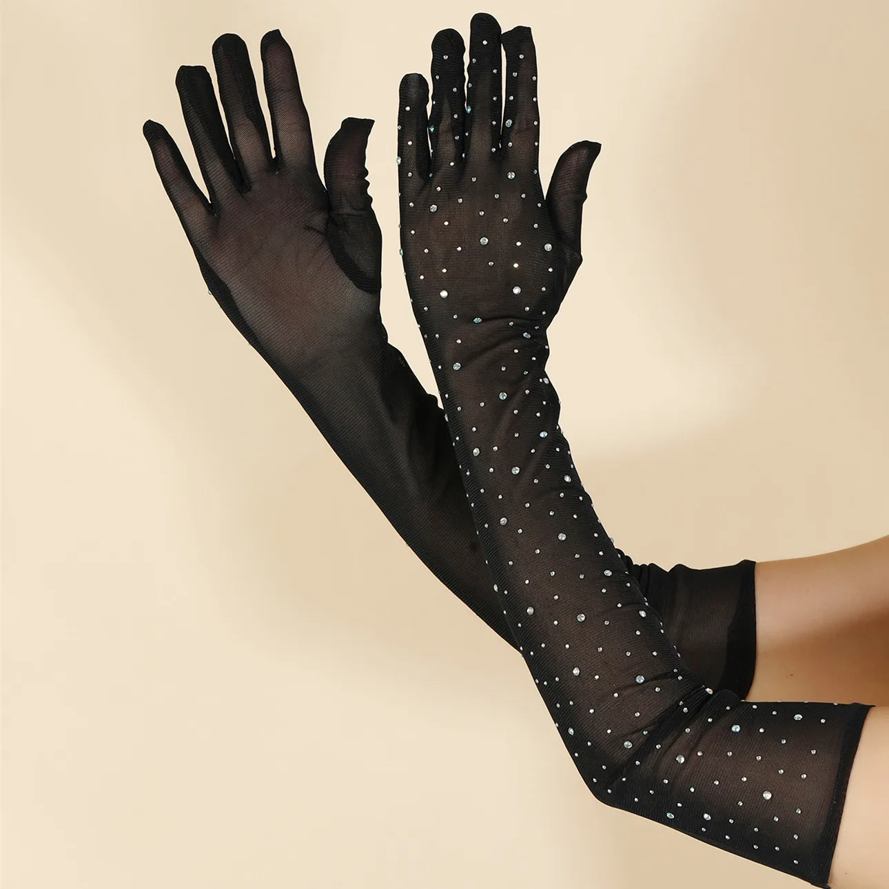 Fashion Wholesale Cosplay Costume Accessories Mesh Glove for Party Rhinestones Long Fishnet Gloves
