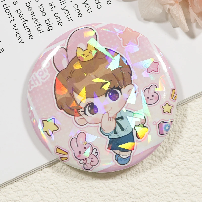 custom cartoon anime hologram tinplate button pins  colorful Pin Badge With Safty Pin Star Shape  holographic badges