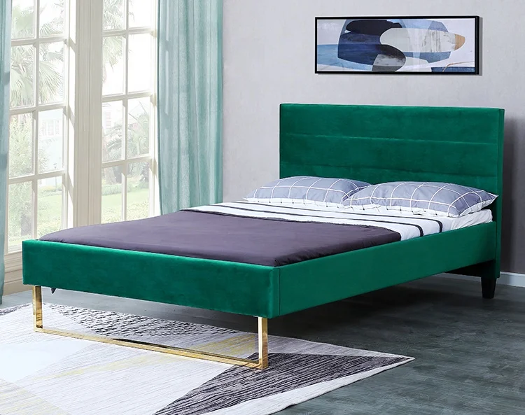 Willsoon Modern Design Luxury King Size Bed Lightweight with Velvet Fabric Golden Stainless Steel Foot Soft Leather Upholstery