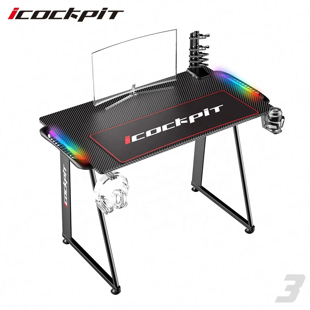 
Icockpit Cool Design Gaming Computer Desk Gaming Table With LED Light New Model Black Gaming Desk 