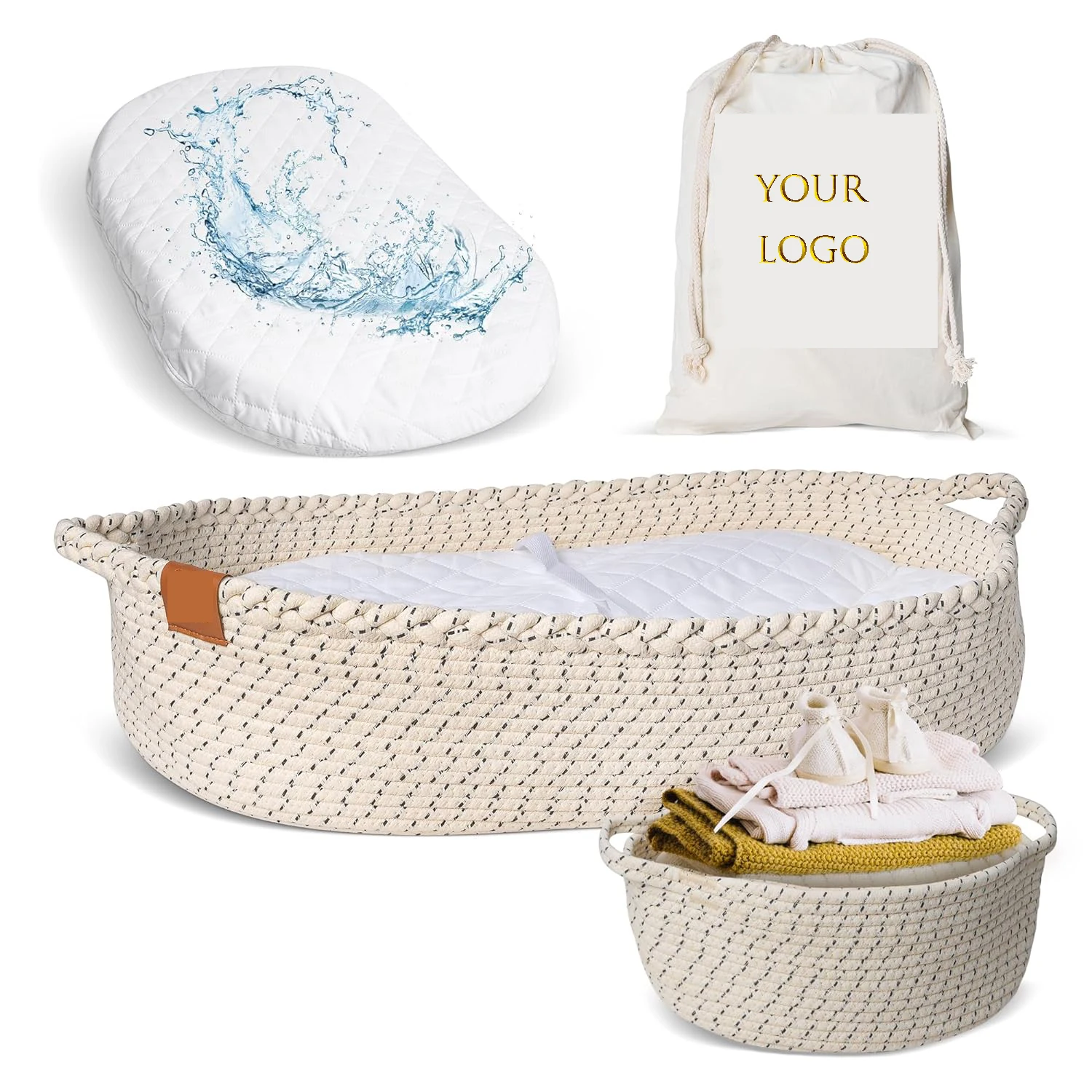 2024 new Baby Changing Basket & Matching Baby Diaper Caddy Basket with Comfy Foam-Reinforced Cotton Rope Changing pad Basket