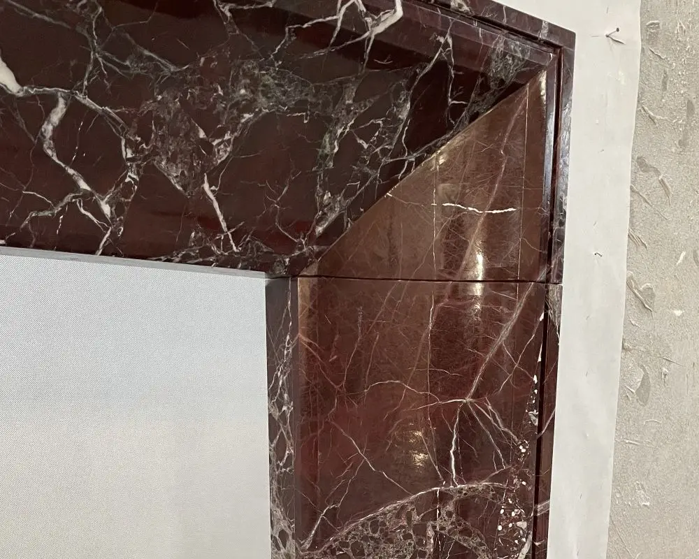 Contemporary Italian Rosso Levanto Red Marble Fireplace Surround Simple Design Interior Decor