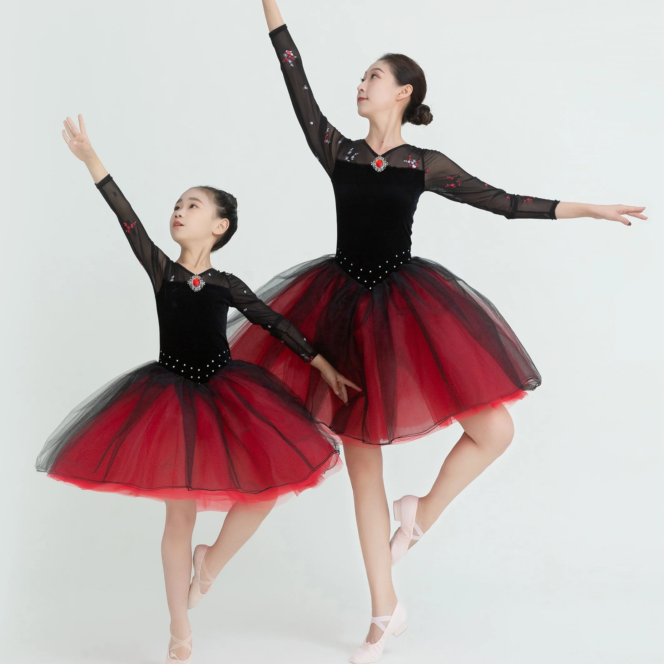 Christmas Show Ruby Dance Dress Black Velvet Classical Ballet Dance Wear Stage Performance Party Princess Lyrical Costume
