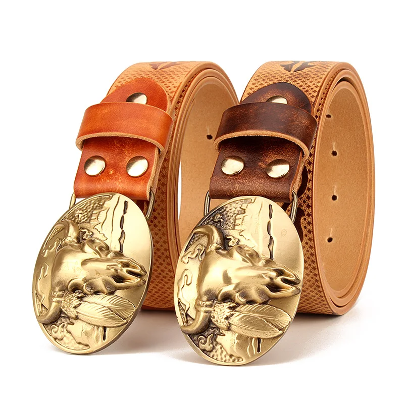 Высокое качество 3 8 см ширина коровьей кожи твердая латунь в виде Головы Быка бисером западный именная табличка с пряжкой итальянском стиле из натуральной ремень для мужчин