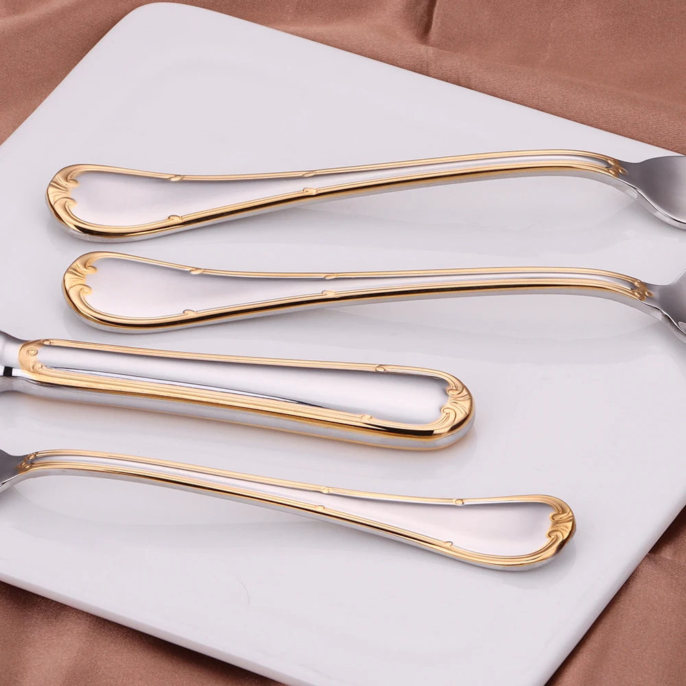 Modern Style 30 piece Set Luxury Set Royal Tableware Gold Wedding Spoon Cutlery Silver Handle Plated Stainless Steel Flatware