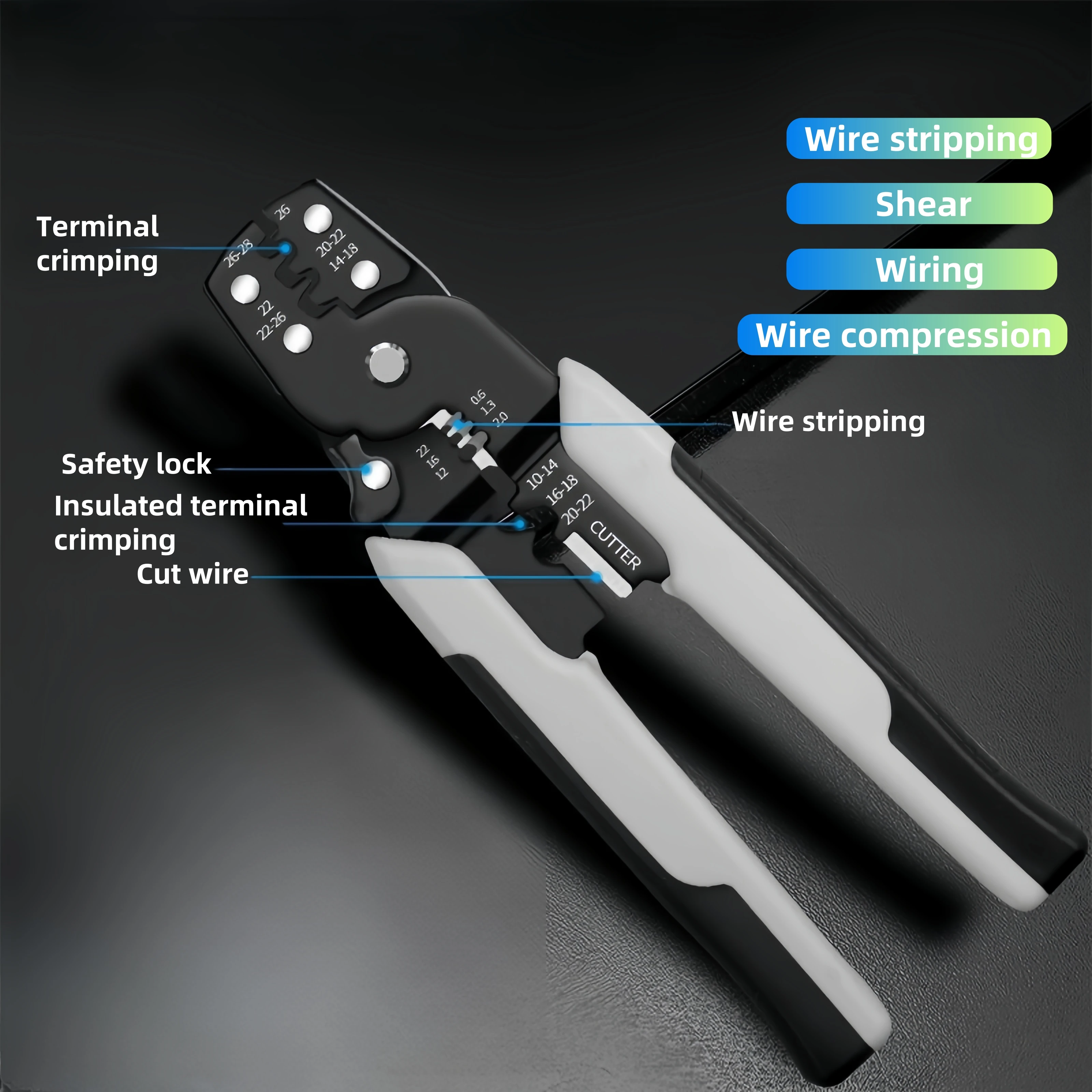 22-14 AWG Multifunctional Wire Crimper Tool Steel Stripper Cutter Terminal Pliers Straight Insulated Electrical Connectors OEM