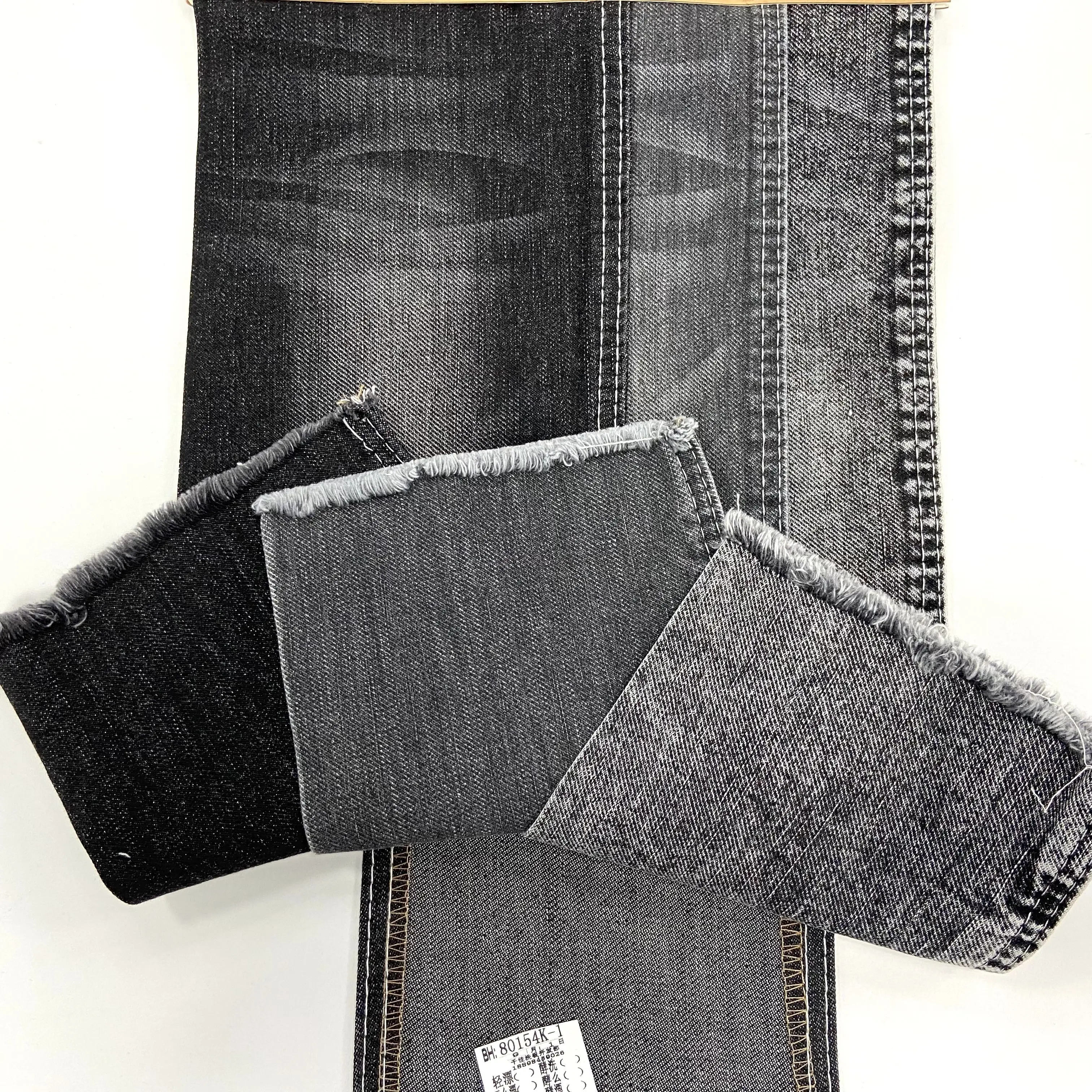 10.23oz Black Face White Bottom Jacquard Denim Fabric Ready Goods Black Denim Jeans Fabric