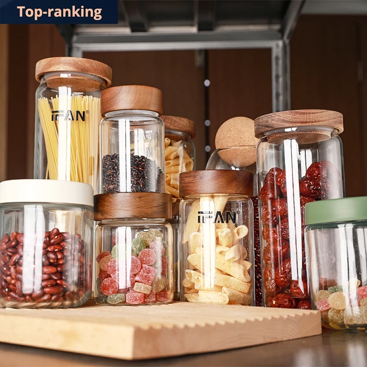 HOME Modern Design Wide-Mouthed Glass Storage Jars with Acacia Lid Kitchen Organizers and Pickle Jars for Food Storage