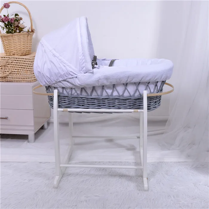 Custom handmade straw grey wicker moses baby basket natural baby sleeping basket bassinet