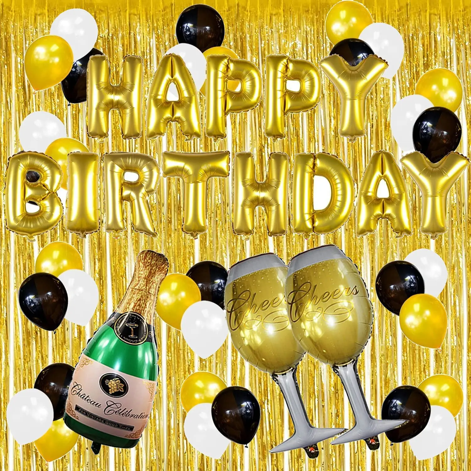 Black Gold Birthday Party Balloons Decorations Set Foil Balloons Latex Balloons Fring