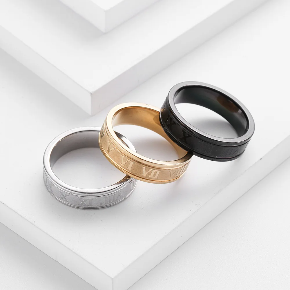 2022 Vintage Roman Numerals Men Rings Temperament Fashion 6mm Width Stainless Steel Rings For Men Jewelry Gift