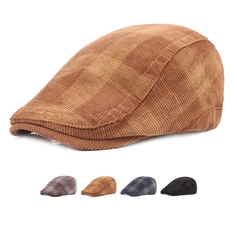 Wholesale Unisex Corduroy Ivy Cap Vintage Velvet Beret Hat Mens Check