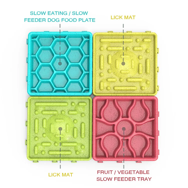 Newest Custom Durable 4-pack Pet Fun Interactive Slow Feeder Bowl Dog Lick Pad Silicone Food Licking Mat