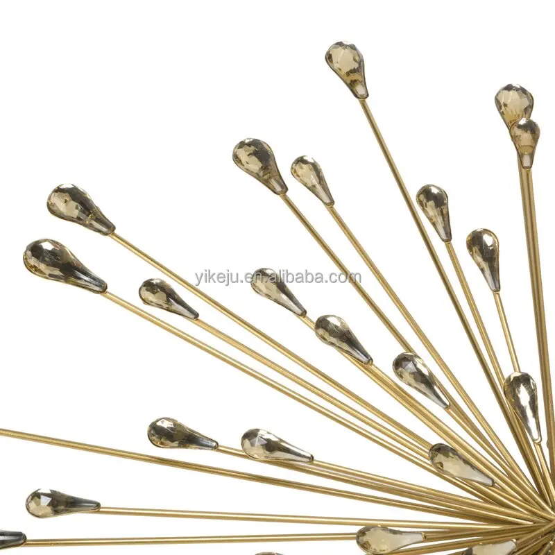 Yiju luxury Wall arts bedroom and living room Display Lobby Gold Wrought Iron hanging Metal Starburst Wall Decor with Acrylic