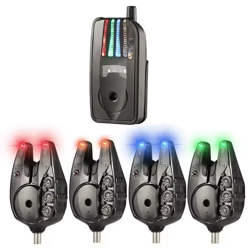 4+1 Set Carp Fishing Wireless Bite Detectors Waterproof Night Light Adjustable Carp Fishing Tackle Bite Alarm Indicator