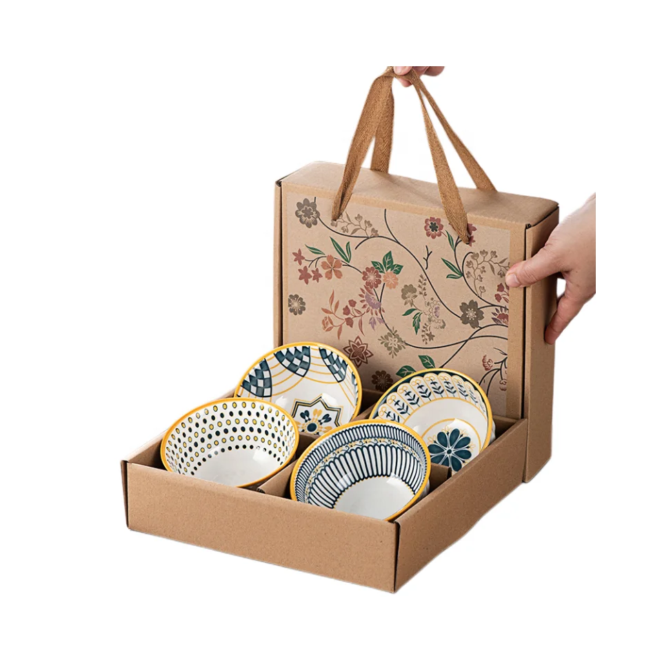 YCB-219 Japanese Ceramic Bowl 4.5inch Ceramic Bowls with Spoons Set Porcelain Rice Bowl Set For Gift OEM LOGO Tableware Set