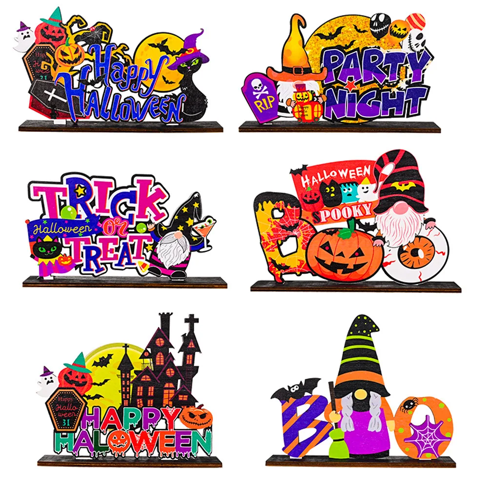 Happy Halloween Home Decor Gift DIY Wooden Table Sign Pumpkin Ghost Decoration Home Desktop Creative Ghost Painted Wood Ornament