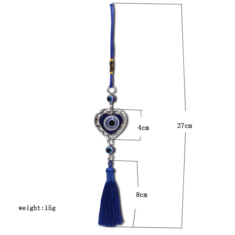 Hollow out blue glass round peach heart Turkiye evil eyes tassel car hanging alloy personality hanging decorations