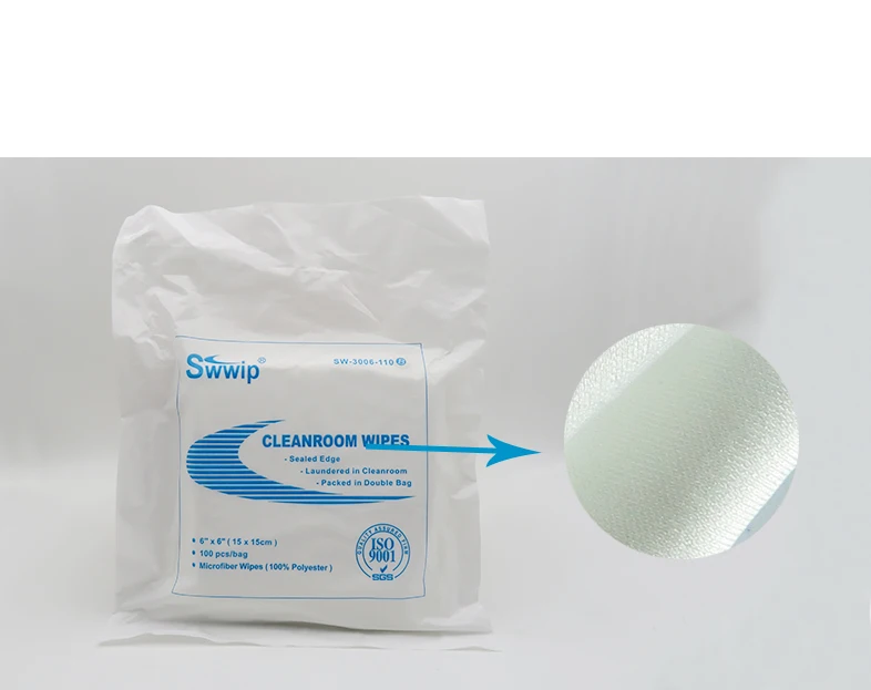 15 x 15cm 100pcs 100gsm 100% polyester disposable industrial wiping class 1000 microfiber cleanroom paper clothes for clean room