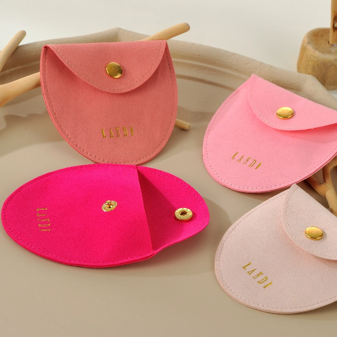 Customized Microfiber Mini Oval Packing Bag Ring Earring Necklace Snap Arc-Shaped Button Jewelry Pouch With Custom Logo
