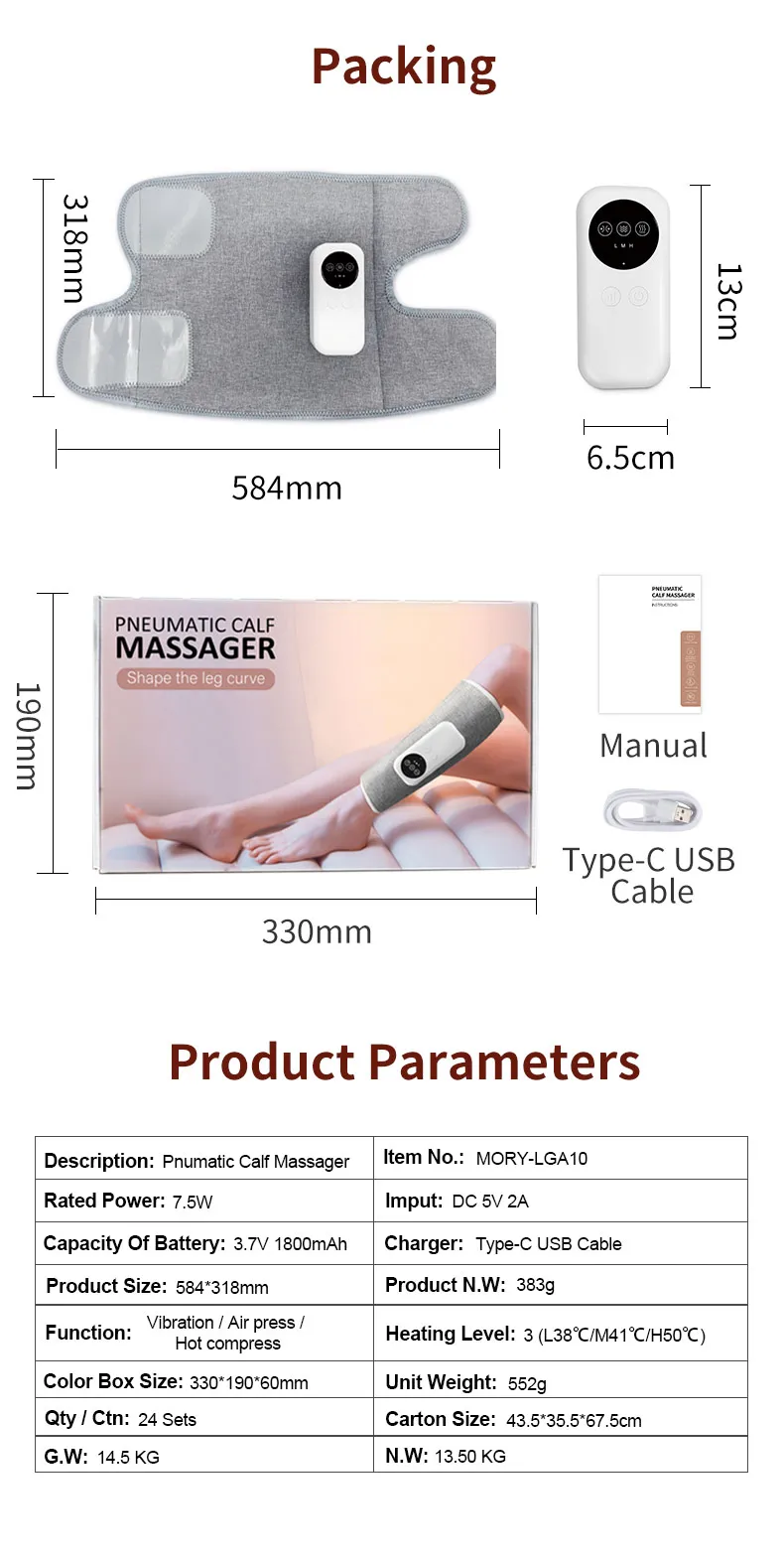 Wireless Heating Air Compression Calf Leg Massager