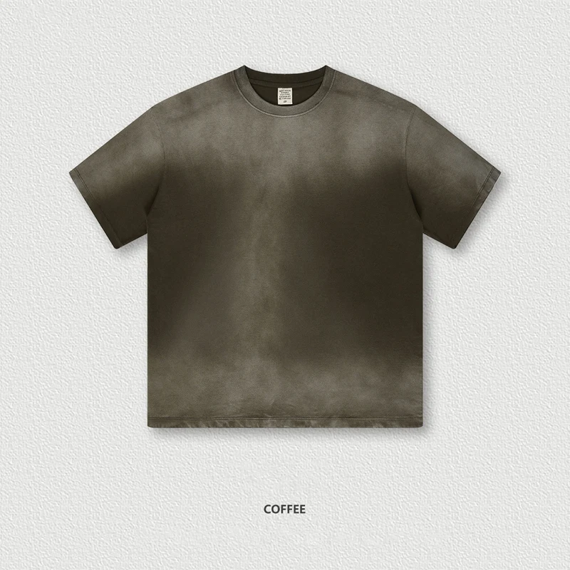 Dcy 2024 New Products Custom Embroidery Sun Faded T Shirt Grey Unisex Tshirt High Quality Heavyweight Cotton T Shirt