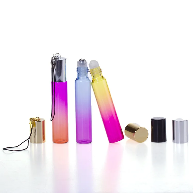 in stock, 10ml ombre glass roll on Pendant bottle with key chain lid for essential oil and perfume
