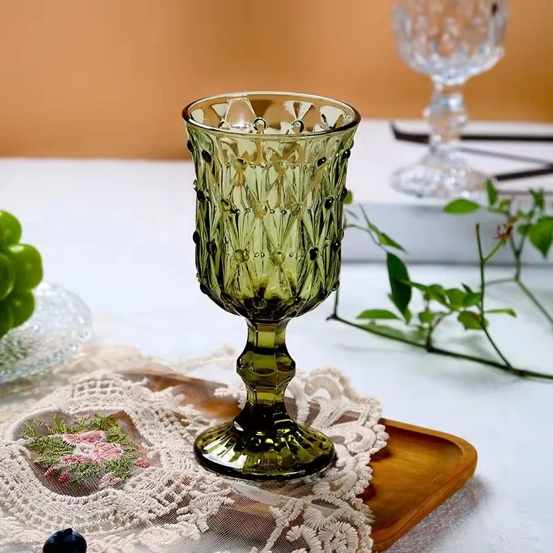 Retro Pearl Embossed Green Wine Goblet Vintage Wine Cup Vintage Goblet Wine Glass For Wedding Decoration