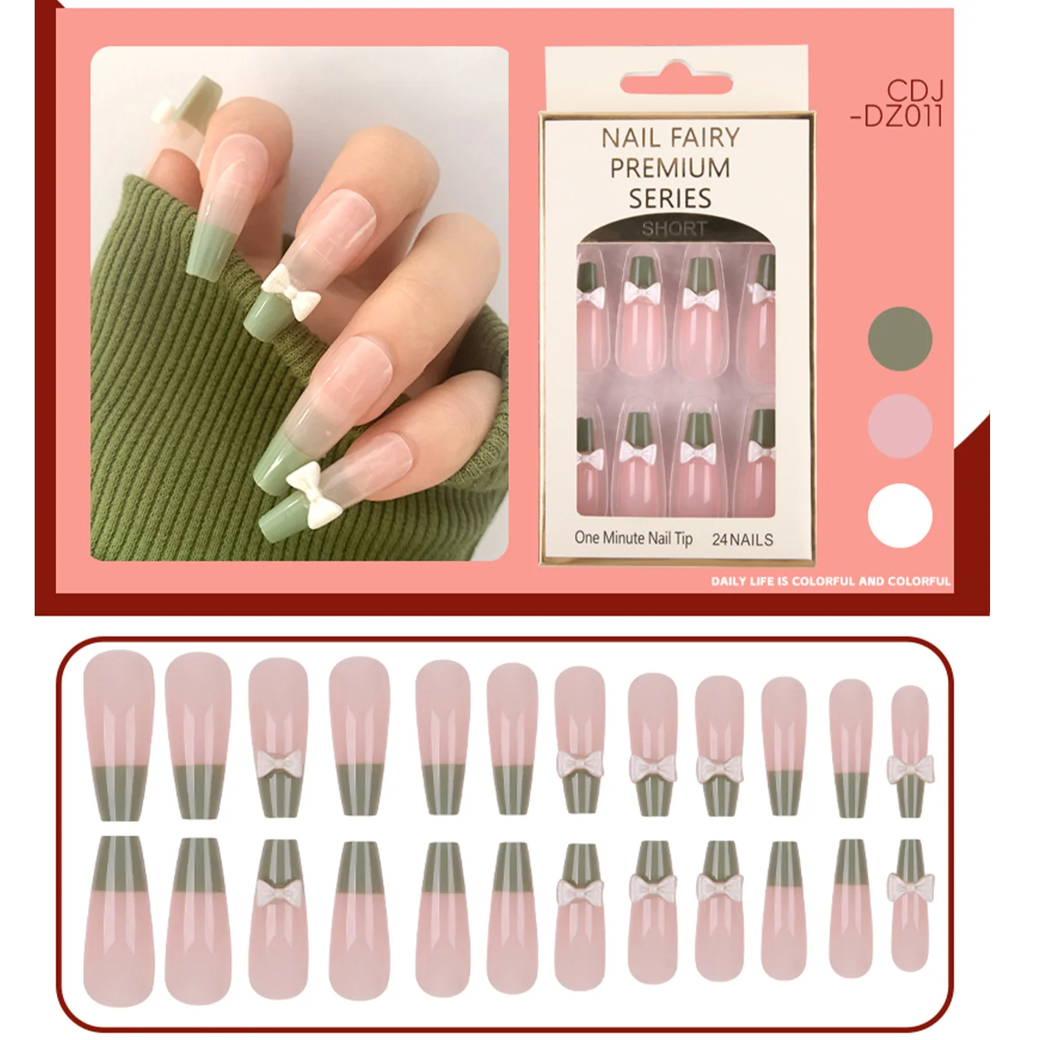 Wholesale Custom Press On Nails Ballerina Medium Coffin Heart Pearl French Tip Nails Manicure Acrylic Stick On Nails