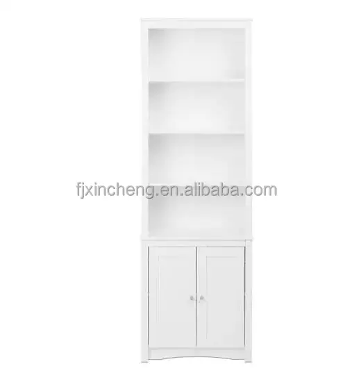 Modern Wooden Bookcase white Storage Particle Board with Veneer Book Shelf With Doors