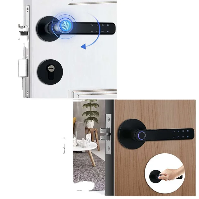 Smart Fingerprint Lock Electric Biometric Lock Zinc Alloy Wooden Metal Door for Indoor Home Smart Digital Electronic Lever Lock