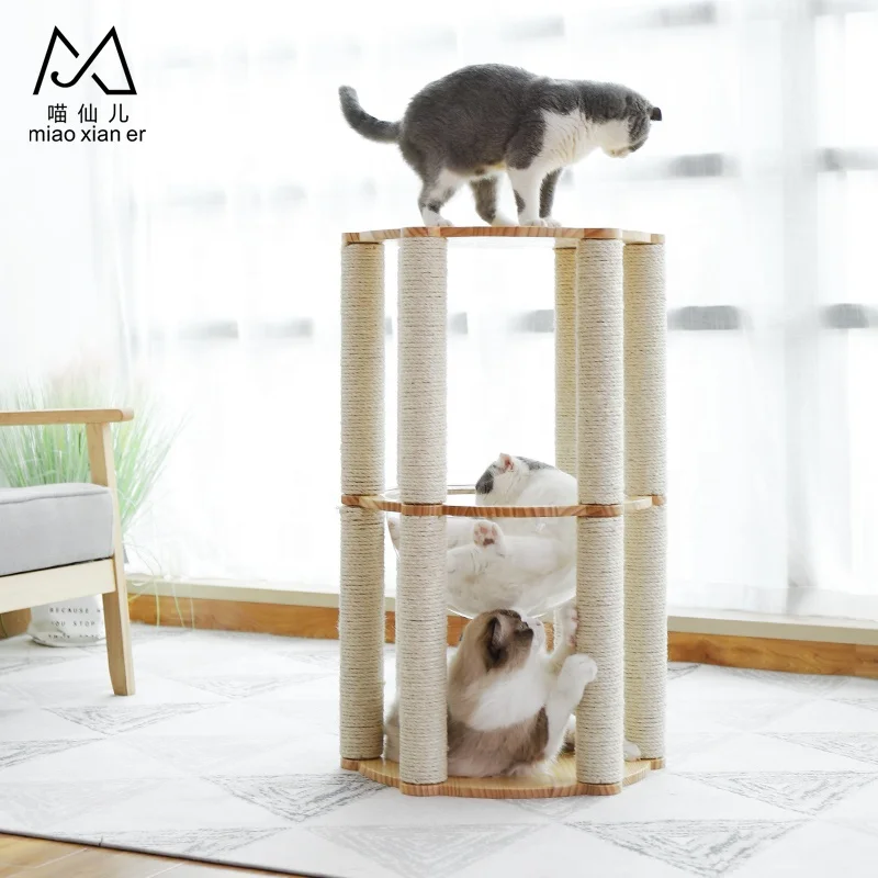 Roman Hot Selling Outdoor 3 layers Wood Cat Scratcher cat climb tree