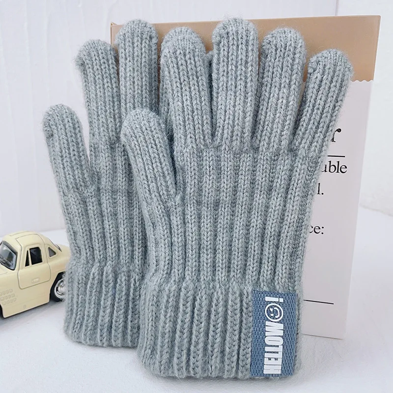 Children Acrylic Knit gloves winter warm soft knitted full-finger solid color split-finger gloves for 4-8 years old boys girls