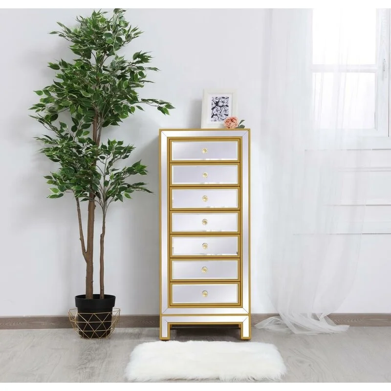 OEM manufacture 7 Drawer 18' W wooden Chest Storage dresser  Gold Mirrored  Furniture bedroom nightstand