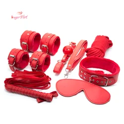 2021 Hot Selling Adult Sex Bondage Kit 7Pcs/Set Red Temptation Couple Bed Tied Bondage Set
