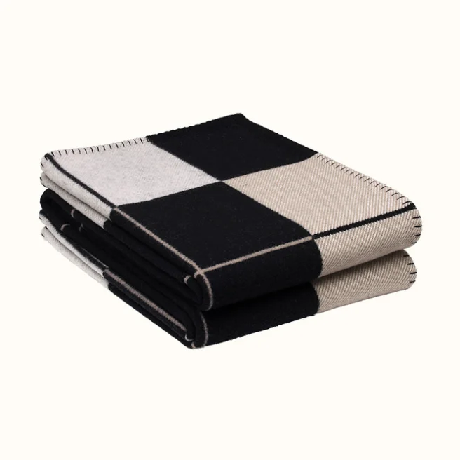 Faux Cashmere Plaid Grey Classic Checkered Blanket Throw Blanket with Fringe Soft Woven