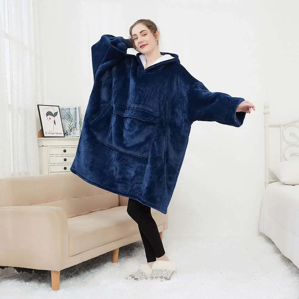 Eco-Friendly Oversized Wearable Sherpa Home Winter Tv Custom Logo Printed Giant Wearable Cozy Hoodie Blanket