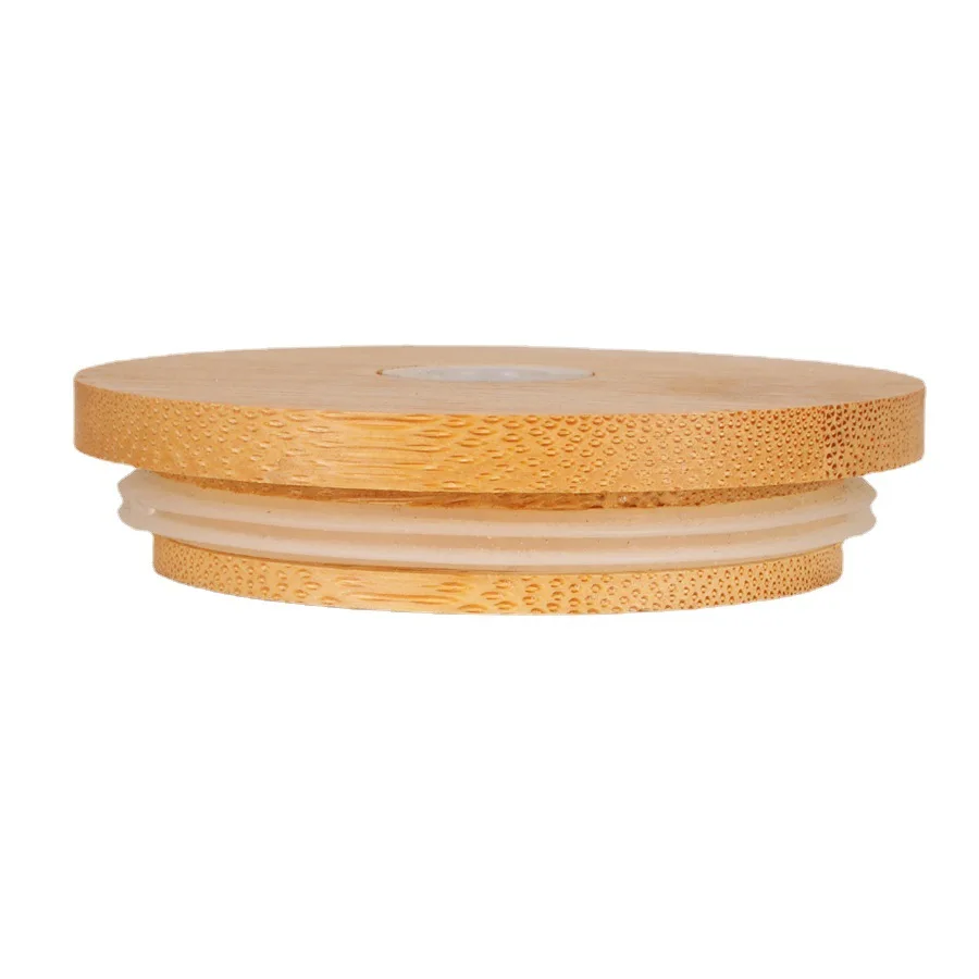 Food Grade Natural 86mm 70mm Regular &Wide Mouth Bamboo Lid with 15 mm Straw Hole for Glass Mason Jar