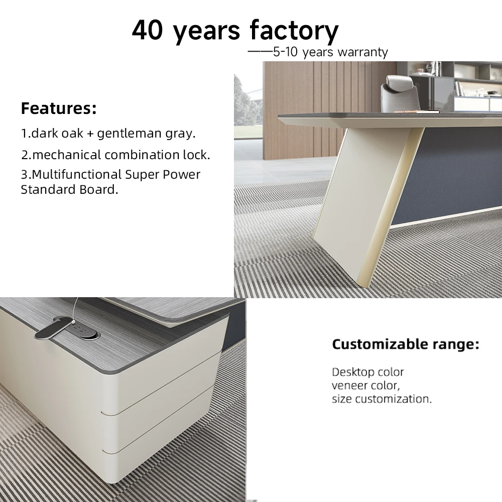 Modern L Shape Ergonomic Office Desk Luxury High End Executive Office Desk And Chair Ceo Boss Wooden Antique Office Table