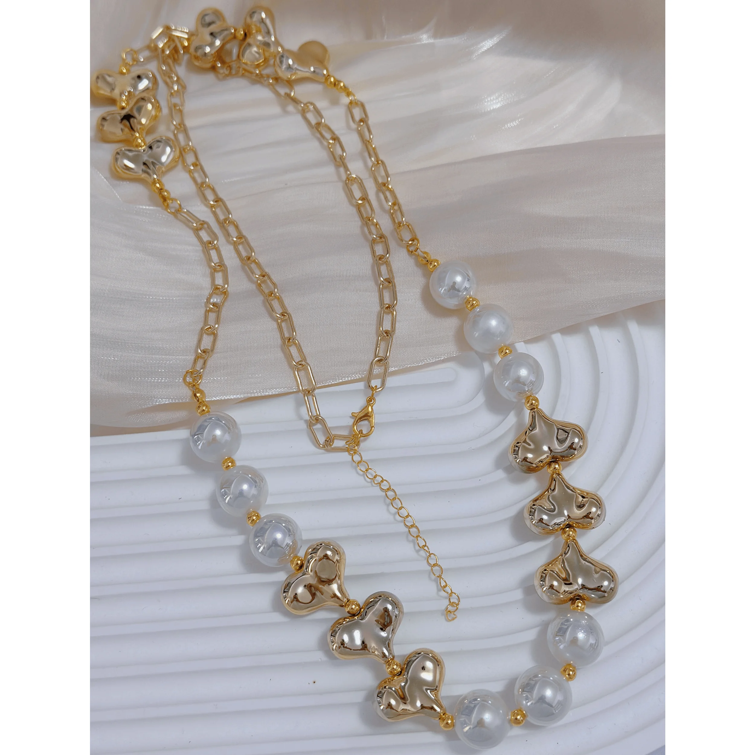 Handmade Pearl Heart Fashion Beaded Necklace 18k gold Plated No Tarnish Link Chain Jewelry Necklaces Women
