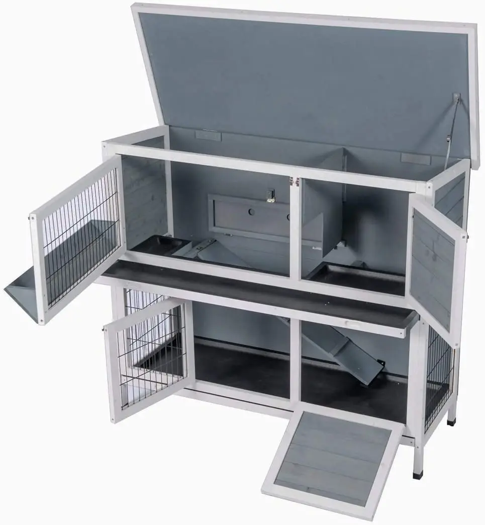 Tops Two Floors Wooden Outdoor Indoor Rabbit Battery Cage with Feeding Pet Products