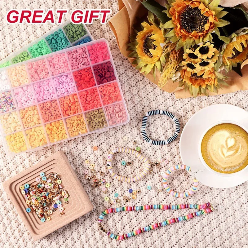 48 Colors DIY Handmade Ceramic Clay Porcelain Disc Beads Flat Polymer Round Clay Beads Bulk Bracelets Earrings Making Kits