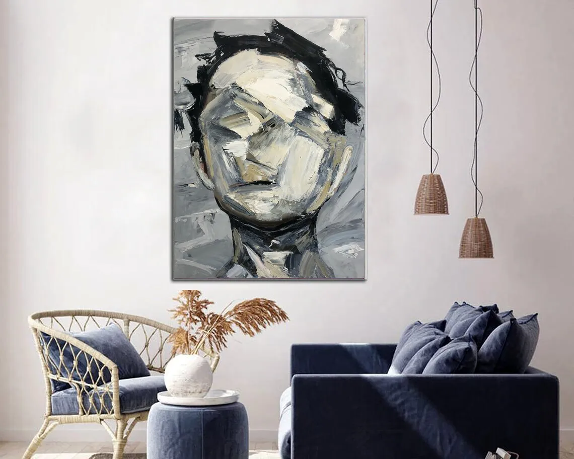 Knife Palette Artwork Modern Room Decor Moving House Gift Abstract Face Painting on Canvas Aestethic Painting Wall Art