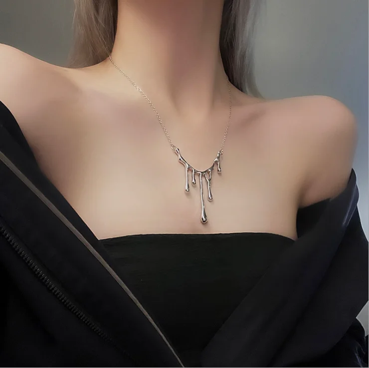 Ожерелье из лавы в форме капли воды для женщин, легкая цепочка в стиле хип-хоп для свитеров, модное роскошное колье для девушек, СПАЙС, в стиле девушки в стиле хип-хоп