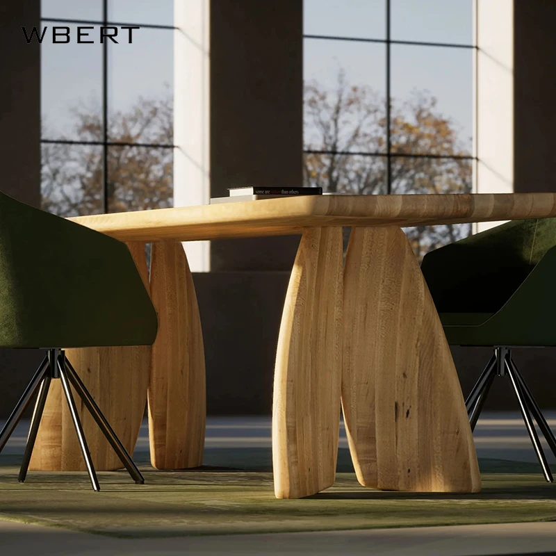 WBERT Nordic Style Solid Wood Long  for Kitchen Hotel Apartment Living Room Homestay Rectangular Dining Table